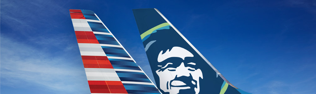 American Airlines and Alaska Airlines aircraft tails