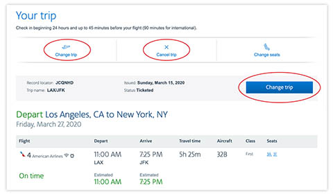 Choose change or cancel trip