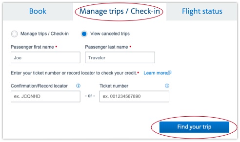 Manage trips tab